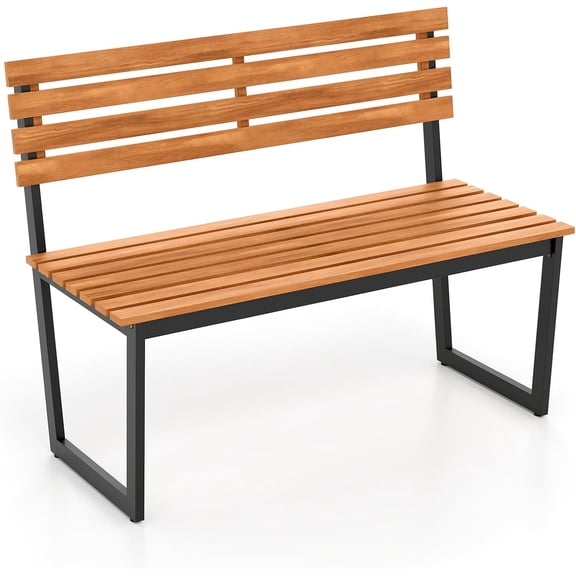 BoldGear Outdoor Bench, 43"×22"×33" Acacia Wood Patio Loveseat with Backrest, Heavy Duty Metal Frame, 800 lbs Weight Capacity, 2-Person Garden Bench for Lawn, Porch, Yard and Park