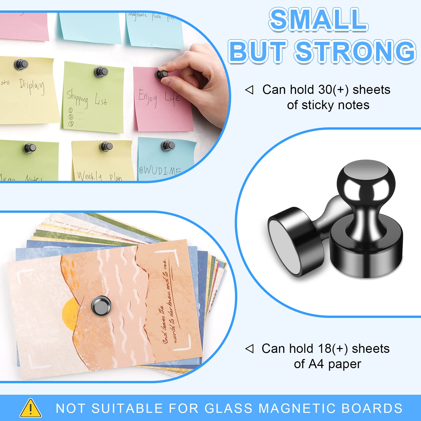 30Pcs Black Fridge Magnets, Small and Strong Magnets for Whiteboard, Office, Classroom, Map, Kitchen Accessories, Office Accessories, Locker Accessories