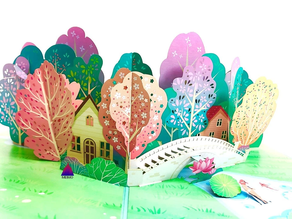 PURELY- 3D Pop Up Greeting Card Seasons Yard Garden Nature Birthday Mom Thank You Spring