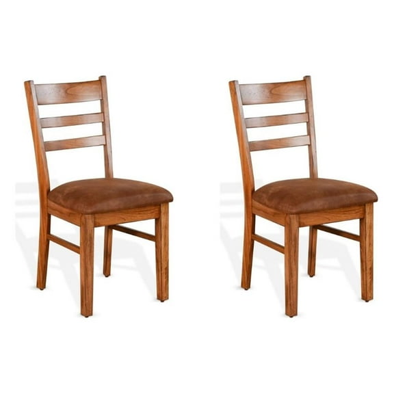 Pemberly Row 37" Ladderback Chair with Cushion Seat in Rustic Oak (Set of 2)