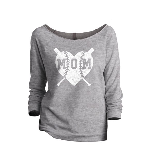 Mom Baseball Heart Women's Fashion Slouchy 3/4 Sleeves Raglan Lightweight Sweatshirt Sport Grey X-Large