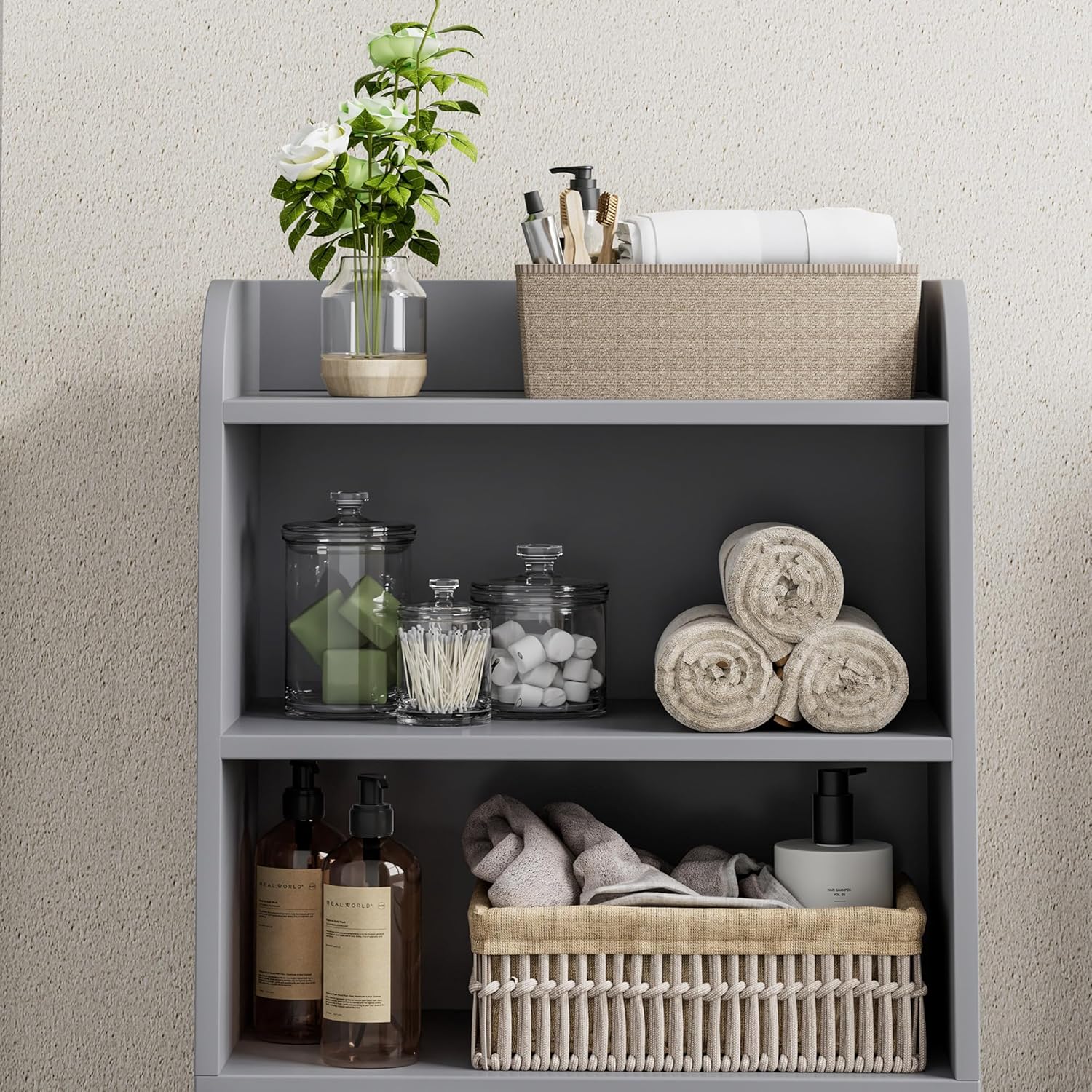 Small Bathroom Storage Cabinet, Freestanding Toilet Paper Storage with 2 Doors and Shelves, Bathroom Organizers and Storage for Small Spaces, laundry room, 7.9" D x 14.6" W x 31" H, Gray