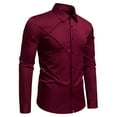thumbnail image 2 of safuny Men's Slim Dress Shirt Burgundy Long Sleeve Button Down Casual Fashion Top Wine XL, 2 of 9