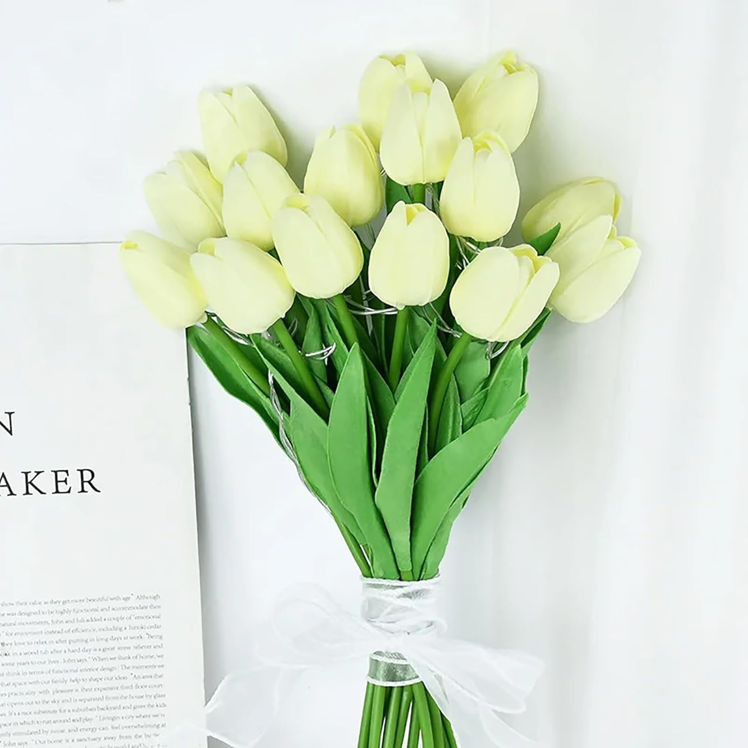 Artificial Tulip Flowers LED Lights Fake Tulips Bouquet Battery Powered Real Touch Led Night Light for Home Office Table Centerpiece Wedding