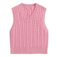 thumbnail image 5 of WNEGSTG Ladies' Solid Color Knit Vest V Neck Vest Sweater Sleeveless Pullover Pink, 5 of 5