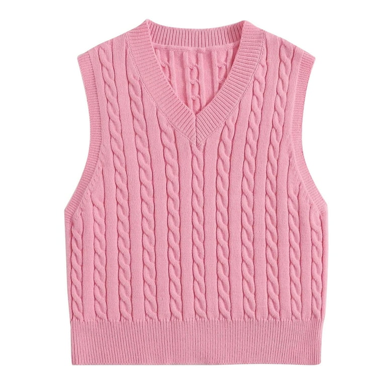 WNEGSTG Ladies' Solid Color Knit Vest V Neck Vest Sweater