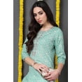 thumbnail image 3 of DWEEP SARA Kurta Droit pour Femmes en Mélange de Coton Vert Mer à Imprimé Bandhani – Tunique Indienne Traditionnelle / Manches 3/4 / Tenue Festive et Décontractée, 3TG/46, 3 of 8