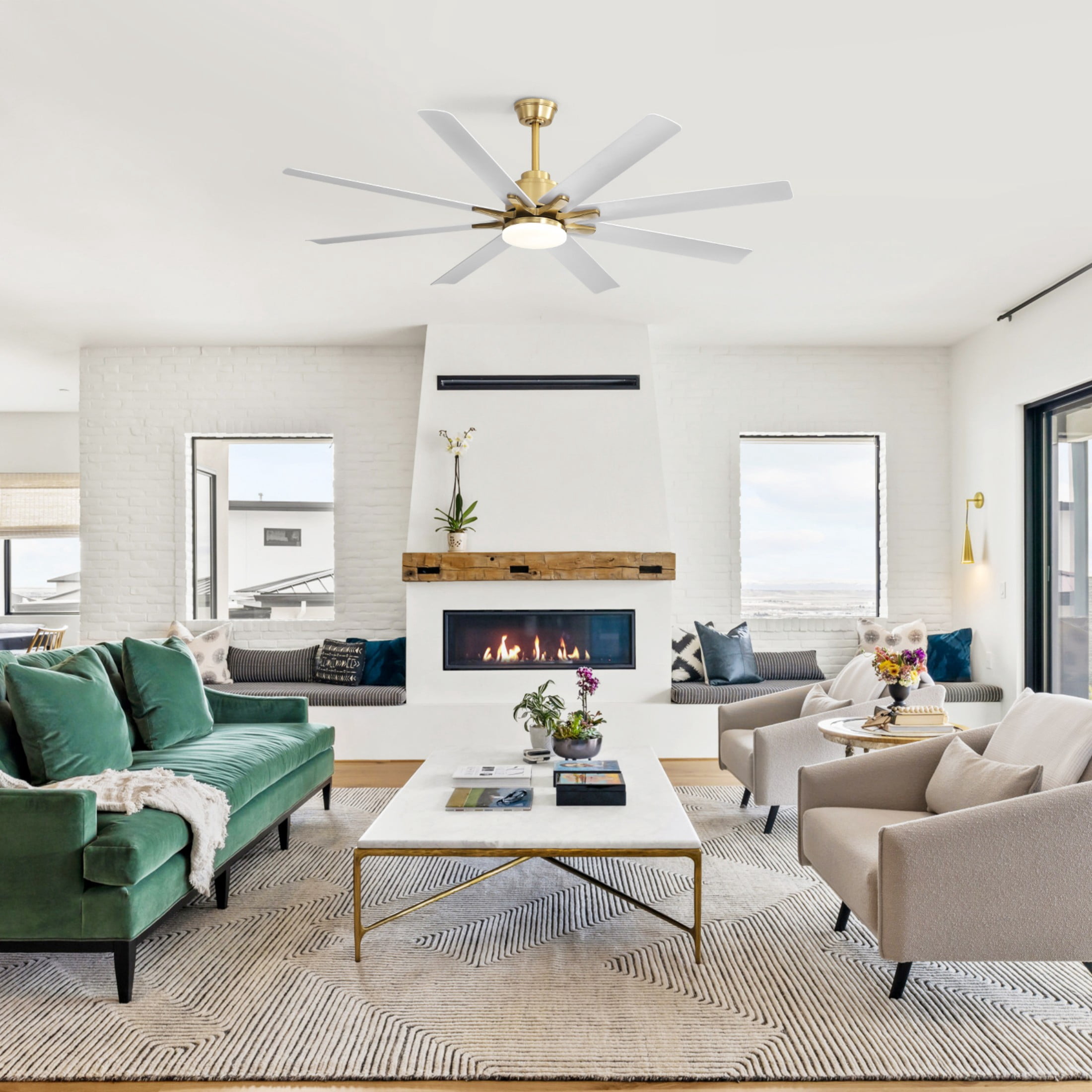 Sofucor 66 Inch Nickel Modern LED Ceiling Fans with Lights and Remote