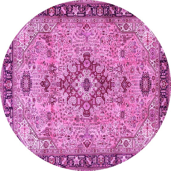 Ahgly Company Indoor Round Medallion Pink Traditional Area Rugs, 3' Round