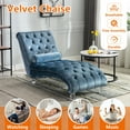 thumbnail image 3 of HOMEFUN Blue Modern Tufted Velvet Chaise Lounge for Living Room with 1-Bolster Pillow and solid Acrylic legs, 3 of 6