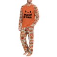 thumbnail image 5 of Men's Halloween Pajama Set Long Sleeve Raglan Crewneck Soft Cotton Loungewear with Print Top & Full Length Pants for Home Orange S, 5 of 6