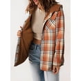 thumbnail image 5 of Women'S Plaid Jacket Long Sleeve Button Down Fleece Hooded Jackets Warm Coat Orange Checkered M, 5 of 7
