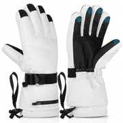 Ski Gloves, Waterproof Touchscreen Snowboard Gloves, Warm Winter Snow Gloves for Cold Weather, Fits Both Men & Women for Driving/Cycling/Running/Hiking(White)