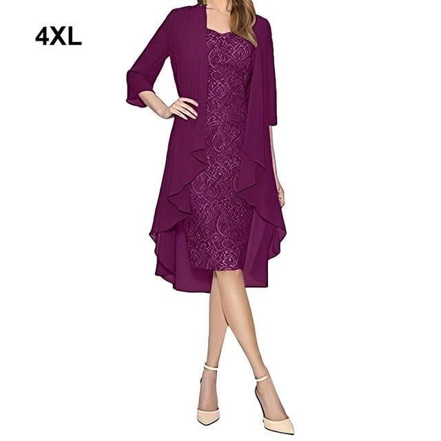 stanreset 1/2/3 Sequin Dress Two-Piece Cardigan Lace Attractive Set Beach Prom Washable Elasticity Softness Multicolored Solid Color Purple/4XL 1 Pc