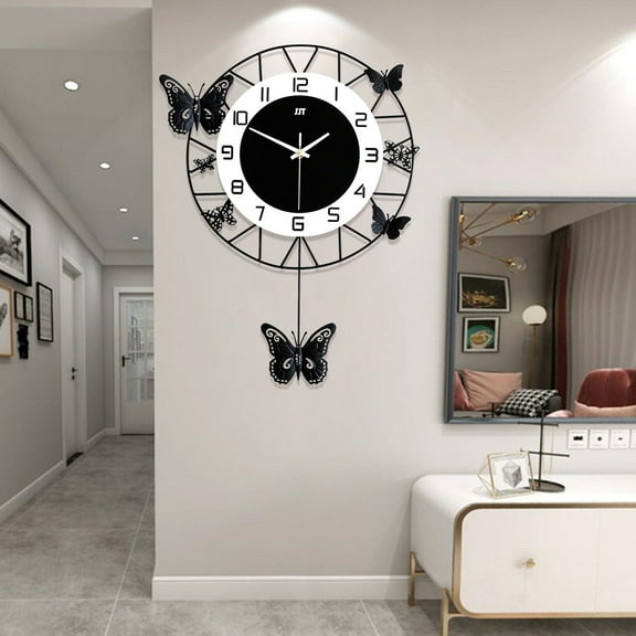 20" Modern Butterfly Clock Metal Quartz Pendulum Wall Clock Living Room Decor