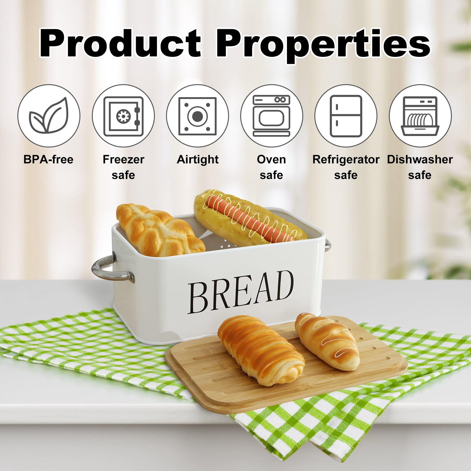 White Bread Box for Kitchen Countertop Bread Box with Cutting Board Lid White Bread Box Small Bread Box, Bread Bin Bread Holder for Kitchen Counter