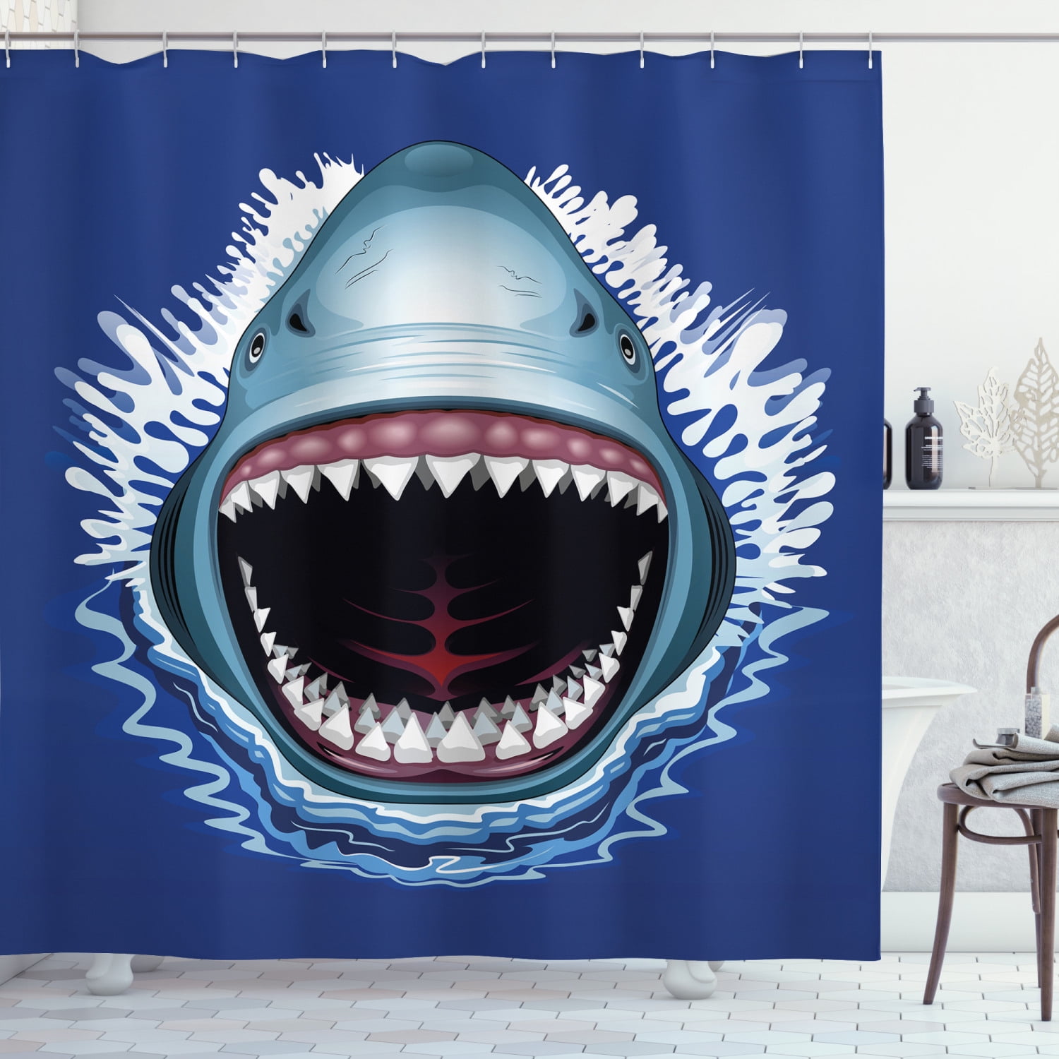 Shark Shower Curtain, Attack of Open Mouth Sharp Teeth Sea Danger