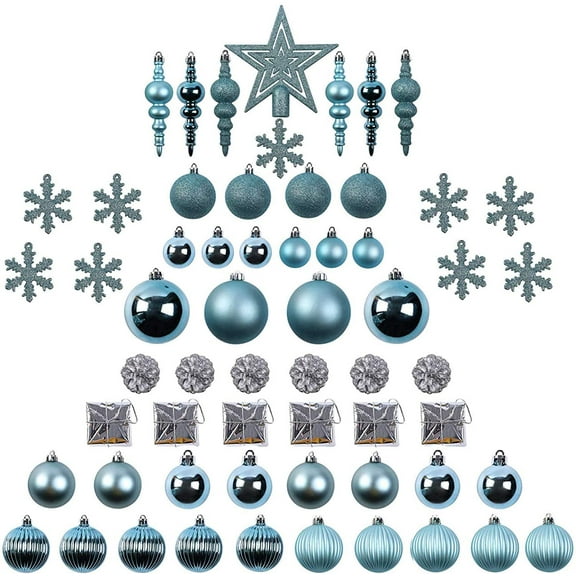 Bibana 60ct Blue Christmas Tree Ball Ornaments Set Shatterproof Christmas Bling-Bling Hanging Decoration with Hand-held Gift Package for Xmas Tree Holiday Wedding Party