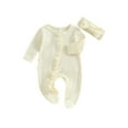 thumbnail image 1 of Pijama enterizo de bebé niña con estampado de gofre, mangas largas y diadema., 1 of 9