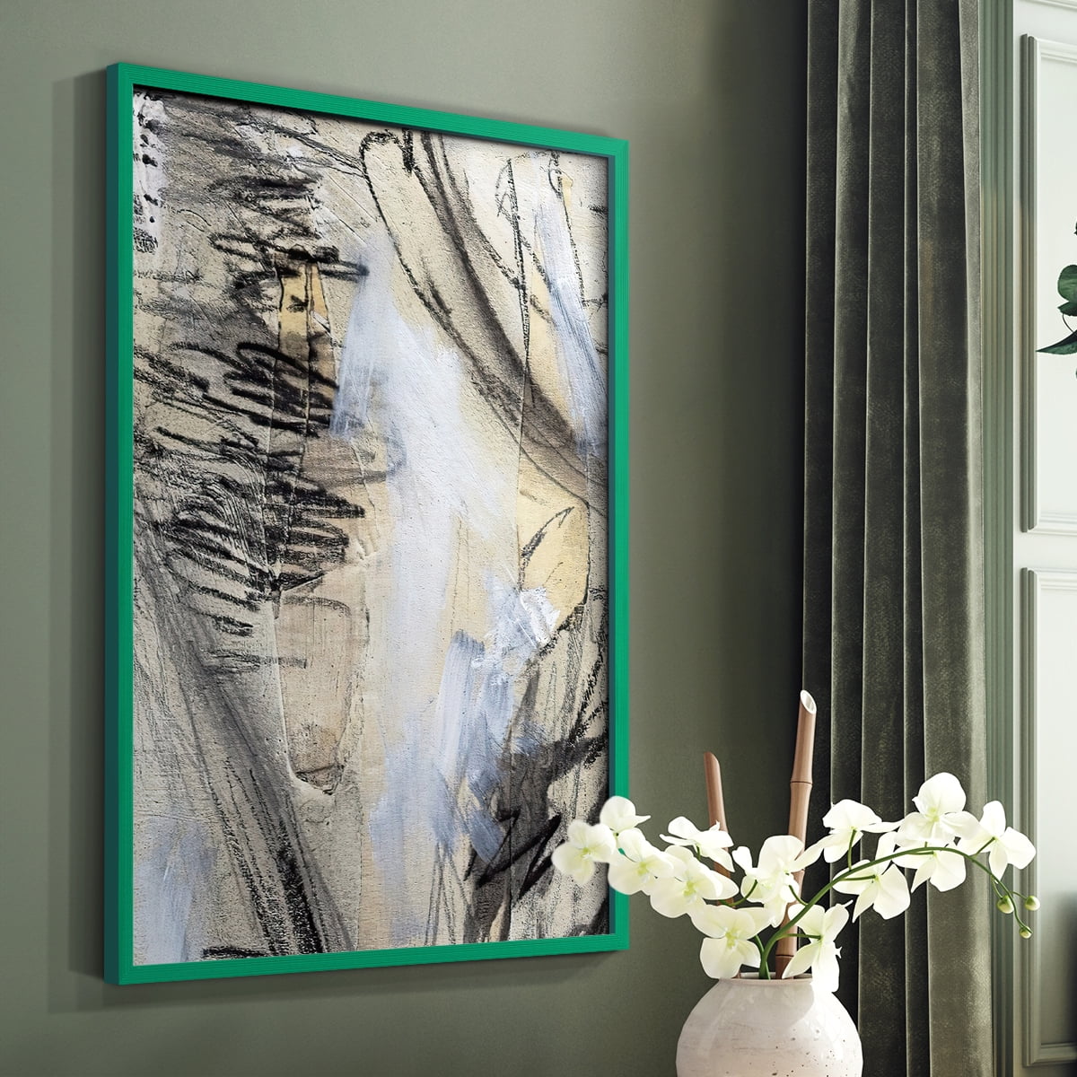 Masked Notes VI Framed Print in Green Solid Wood Framed Print No Nail Hanging