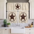thumbnail image 4 of 3 Piece Kitchen Curtains and Valances Set Texas Star Farmhouse Cafe Curtains 24 Inch Length Western Country Stars Retro Valance & Tier Curtain for Living Room Bedroom Small Window 54"x18"+27"x24"*2, 4 of 6