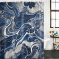 thumbnail image 3 of Retro Navy Blue White Waterproof Fabric Shower Curtain, Marble Abstract Art Waterproof Fabric Shower Curtain for Bathroom Curtains Bathtubs Hotel Washable Shower Curtains with 12 Hooks Small 36x72in, 3 of 8