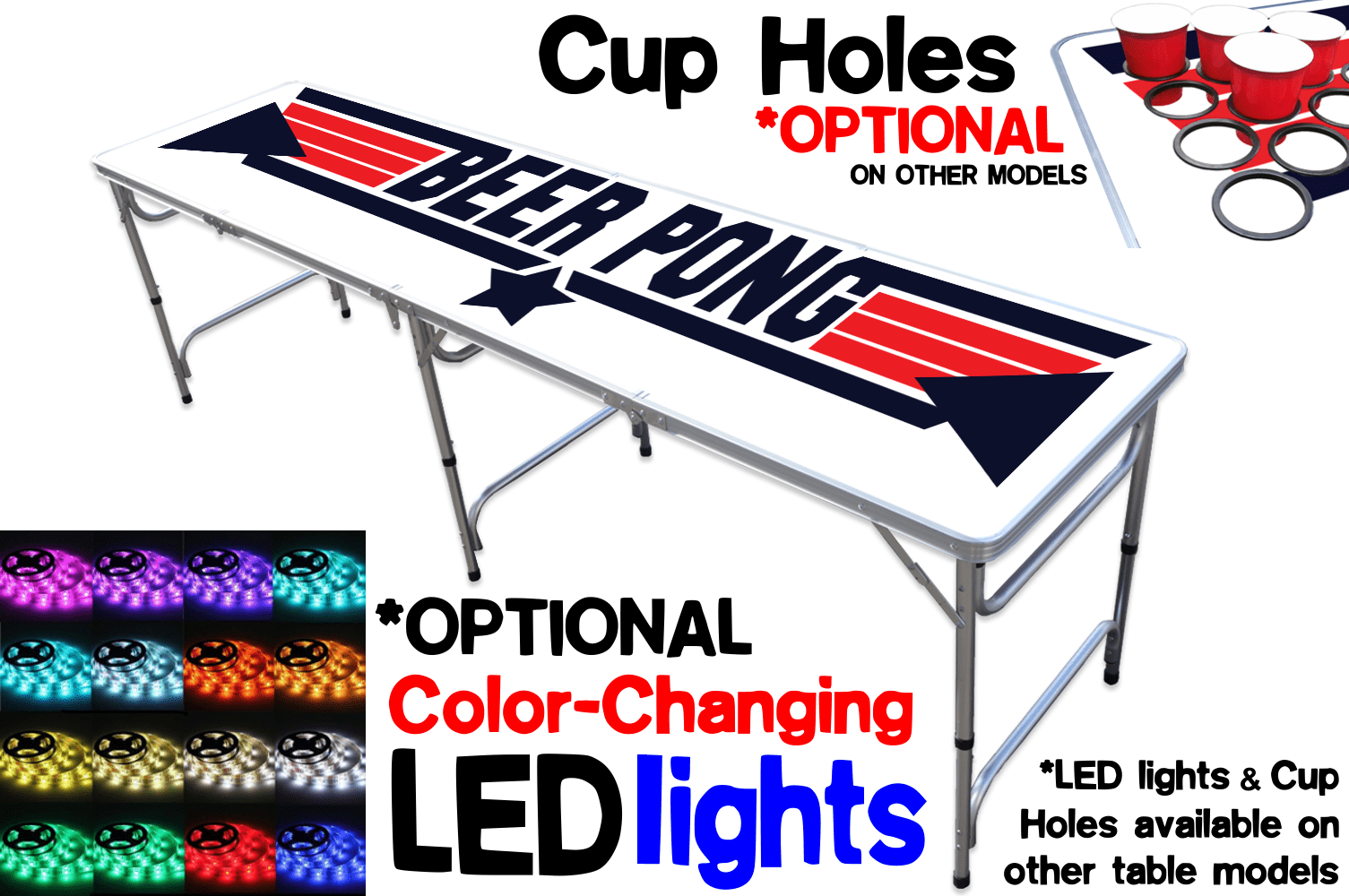 8-Foot Professional Beer Pong Table w//Optional Cup Holes Cleveland Football Field Graphic