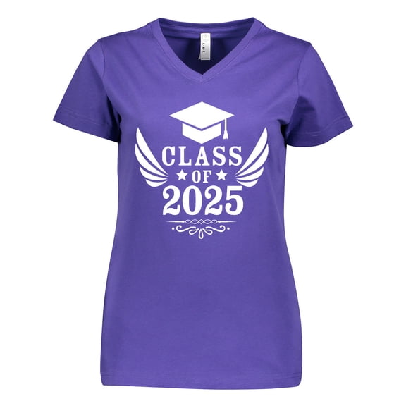 Inktastic Class of 2025 with Graduation Cap and Wings Women's V-Neck T-Shirt