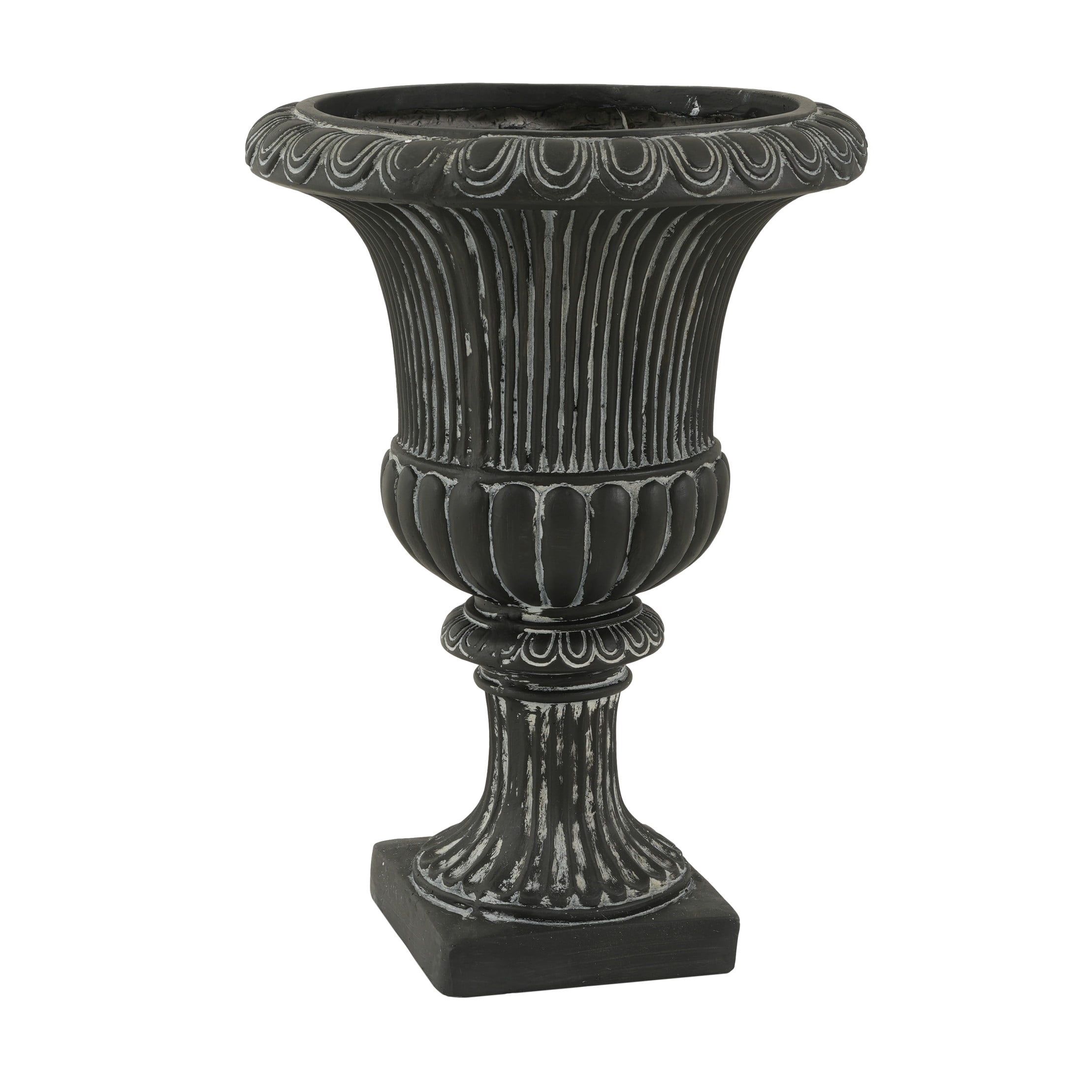 Christopher Knight Home 24"H Classical Fluted Urn Planter, Lightweight Flower Pot, Antique Black, Set of 2
