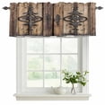 thumbnail image 2 of Wooden Plank Valances for Windows, Rustic Farmhouse Brown Black Barn Door Light Filtering Kitchen Curtains, Rod Pocket Window Valance Curtains for Living Room Bedroom, 60" W x 18" L, 2 Panels, 2 of 9