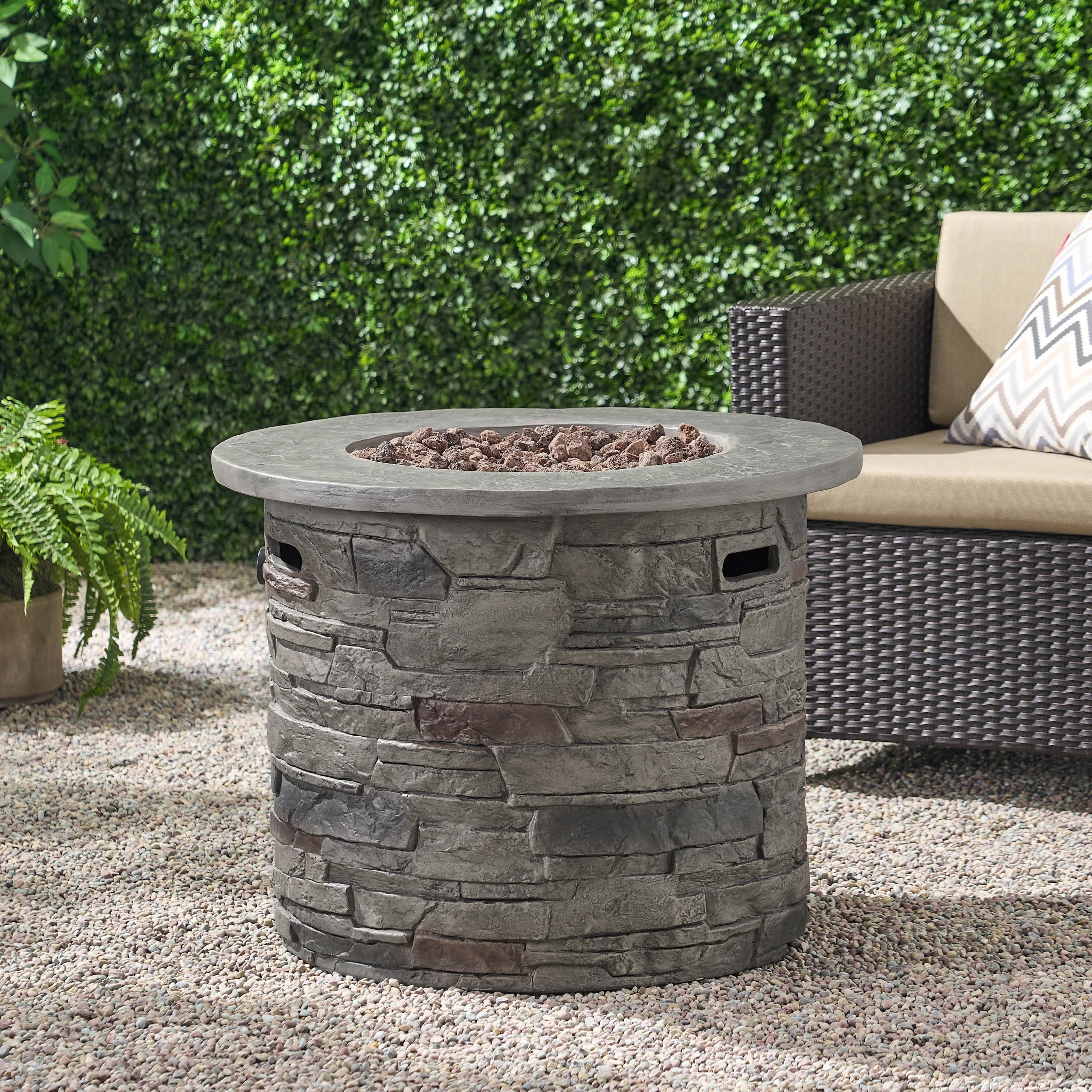 Harper & Bright Designs Patio MGO Propane Fire Pit, Outdoor Round Concrete Gas-burning Fire Pit with 40000 BTU for Garden Backyard, 32 inch, Stone Gray