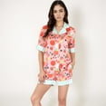 thumbnail image 7 of Women's Colorful Fruit Print Pajama Set with Short Sleeve Button-Up Top and Striped Trim Shorts - Small, Pink, 7 of 7