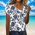 thumbnail image 7 of Charella Floral Printed Tops for Women V Neck Button Petal Short Sleeve Shirts Casual Clothes Loose Tunic Blouses (2XL, Navy), 7 of 7
