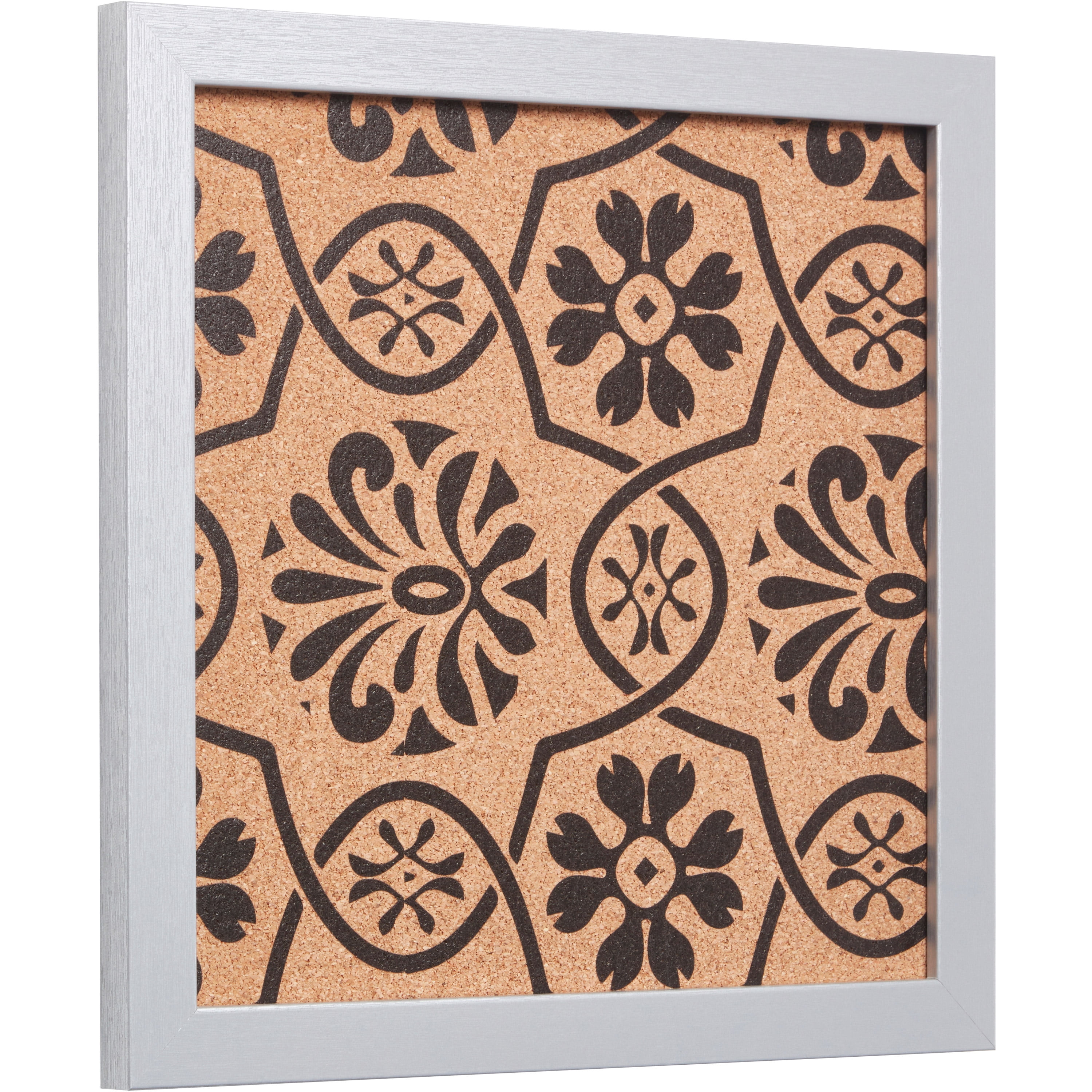 Craig Frames Decorative Cork Bulletin Board, 12x12 Inch, Silver Frame with Floral Pattern