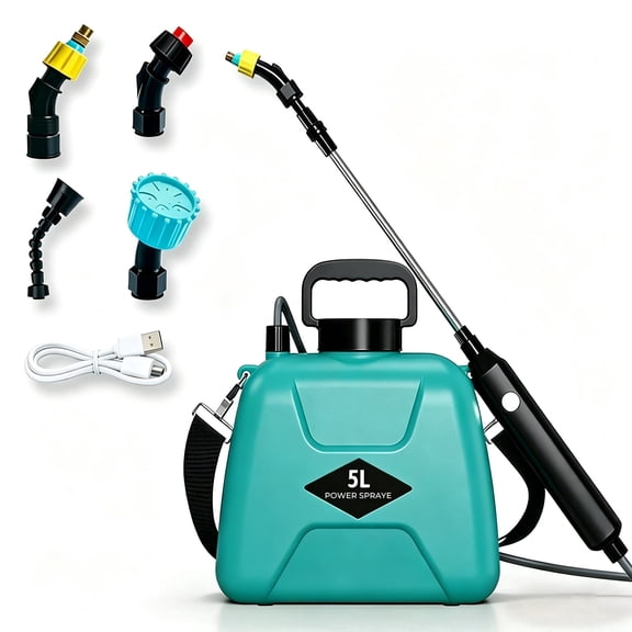 OHHANI Battery Powered Sprayer, 5L Cordless Electric Portable Garden Sprayer with USB Rechargeable Handle Telescopic Wand 4 Nozzles, for Lawn Garden
