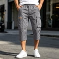thumbnail image 7 of Capri Cargo Shorts for Men - Below Knee Long Shorts with Pockets Dstring Elastic Waist Baggy Utility Hiking Pants,M, 7 of 7