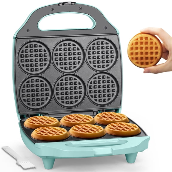 Mailand 6 x 3'' Multi Mini Waffle Maker Machine, Small Waffle Bites Iron, Non-stick, Aqua
