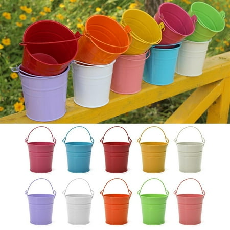 Metal Iron Flower Pots Hanging Garden Bucket Planter, Pen Holder Metal Iron Flower Pots Hanging Garden Bucket Planter, Pen Holder, Cosmetics Storage, Indoor - Metal Iron Flower Pots Hanging Garden Bucket Planter, Pen Holder