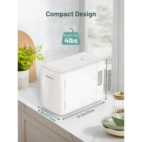 Fridge, 6 Liter/8 Can Portable Cooler and Warmer for Bedroom, Office, Car, White