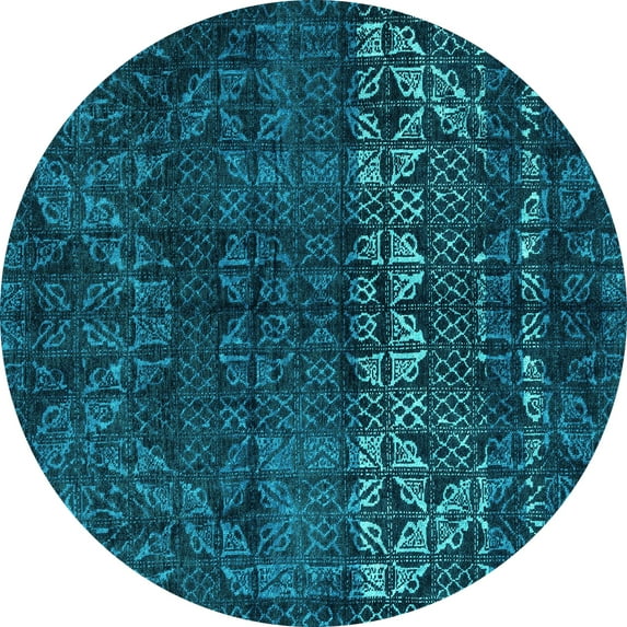 Ahgly Company Indoor Round Abstract Turquoise Blue Modern Area Rugs, 4' Round