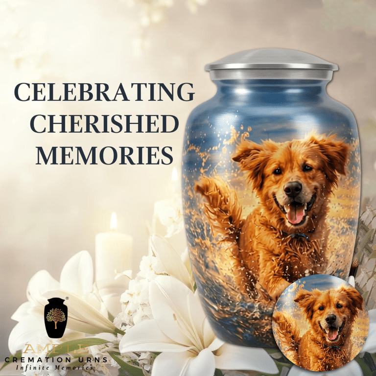 Golden Retriever Dog Urn for Ashes Large Pet Memorial Keepsake Aluminum Funeral Urn 10 inch