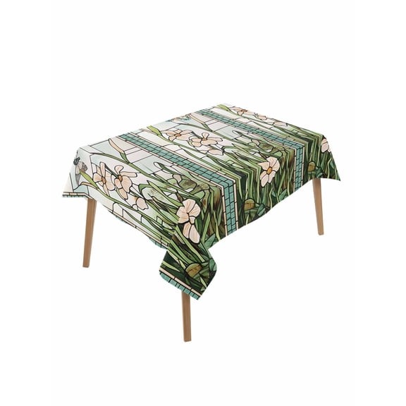 Teal Spring Floral Table Cloth, Summer Butterfly Farmhouse Waterproof Tablecloth for Rectangle Tables, Reusable Washable Fabric Table Cover for Restaurant Kitchen Dining Tables 60"x102"