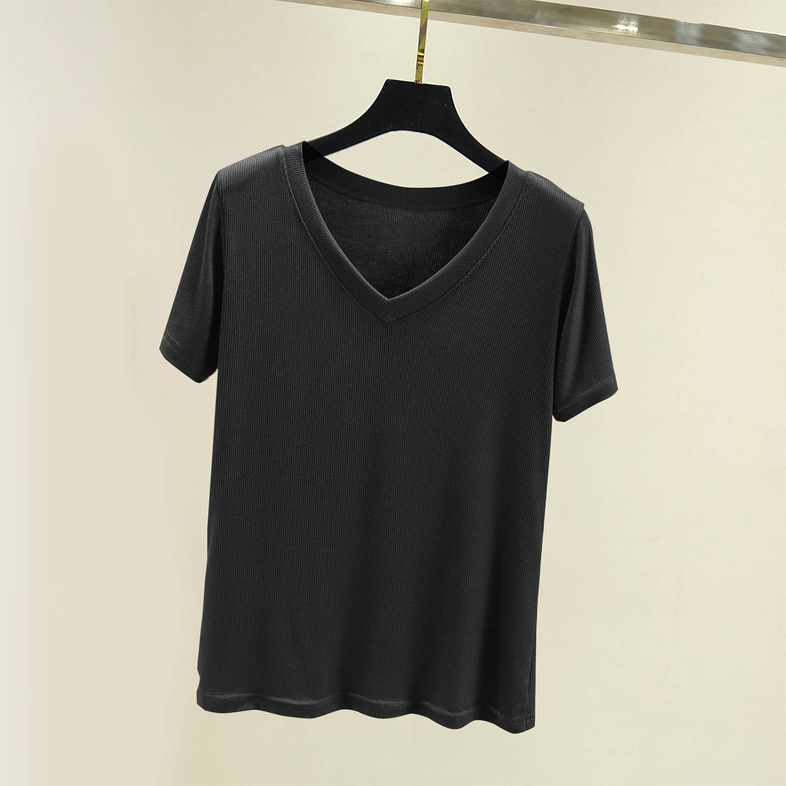 ylioge Cotton T Shirts for Women Short Sleeve V Neck Tees Tops Womens Casual Solid Color Pullover Stretchy Basic Going-Out Loungewear Tshirts Shirt