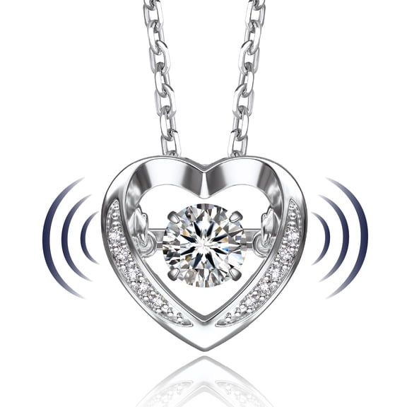 MomentWish Moissanite Heart Pendant Necklace for Women,Simulated Diamond Dance Necklace for Valentine's Day Gift