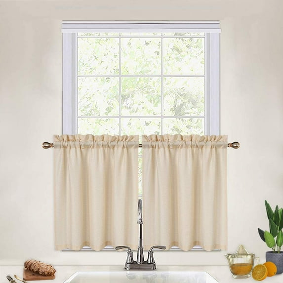 Kitchen Waffle Weave Tier Curtains Waterproof Rod Pocket Short Curtain Bathroom Valance