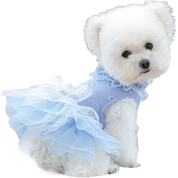 HQREA Pet Lace Wedding Dress with Bow, Summer Princess Dresses for Small Dogs Party Outfits