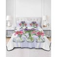 thumbnail image 2 of Quilts Twin Size Bedding Set, Purple Red Spring Floral Lightweight Quilted Comforter, Summer Botanical Watercolor Soft Reversible Bedspread Coverlet with Pillow Covers for All Season, 68" x 86", 2 of 7