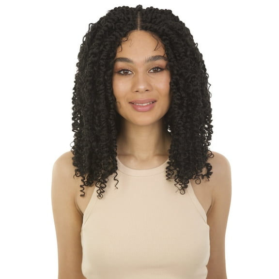 LUXLUXE Tierra Curly 19 in Long 4x4 Hand Tied Lace Braid Braided Wig, Black Colour Women Wig