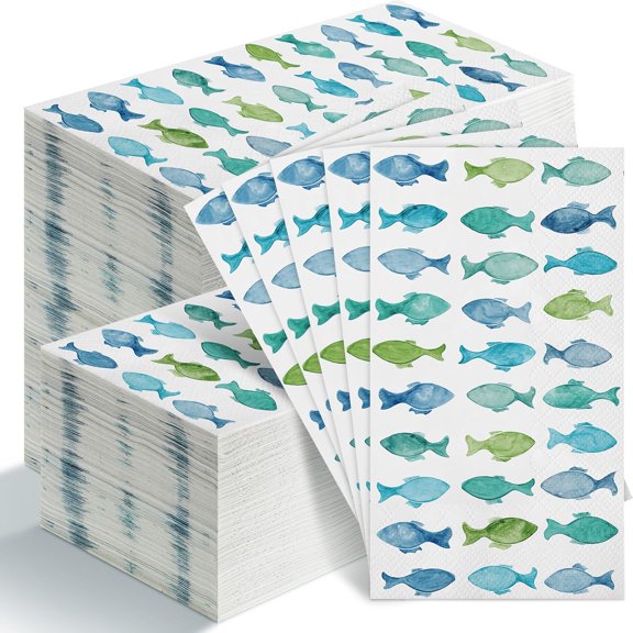 200 Pcs Fish Paper Guest Napkins Disposable Hand Towels for Bathroom Paper Disposable Guest Towels Napkins for Spring and Summer Wedding Bathroom Birthday Dinner Party