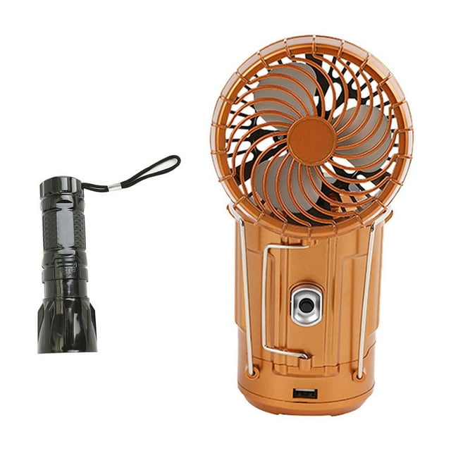 Camping Fan Light Combo - Solar/USB Rechargeable, 3-in-1 LED/Flashlight/Fan for Tent/Outdoor (Yellow)